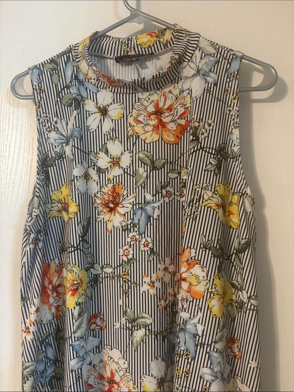 Sleeveless Floral-Print Midi Dress in Yellow, Orange & Blue